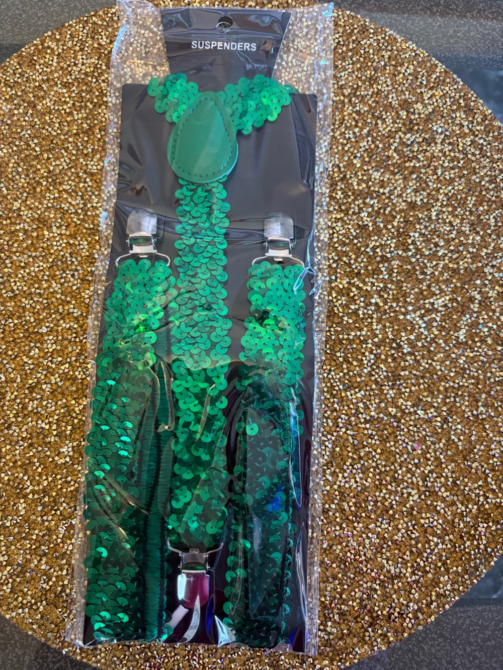 Saint Patrick Day NWT Green Sequin Suspenders - Stylish Men's Accessory